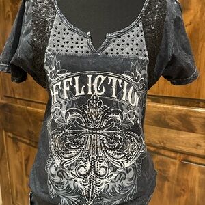 Affliction Charcoal and Black Embellished Tee